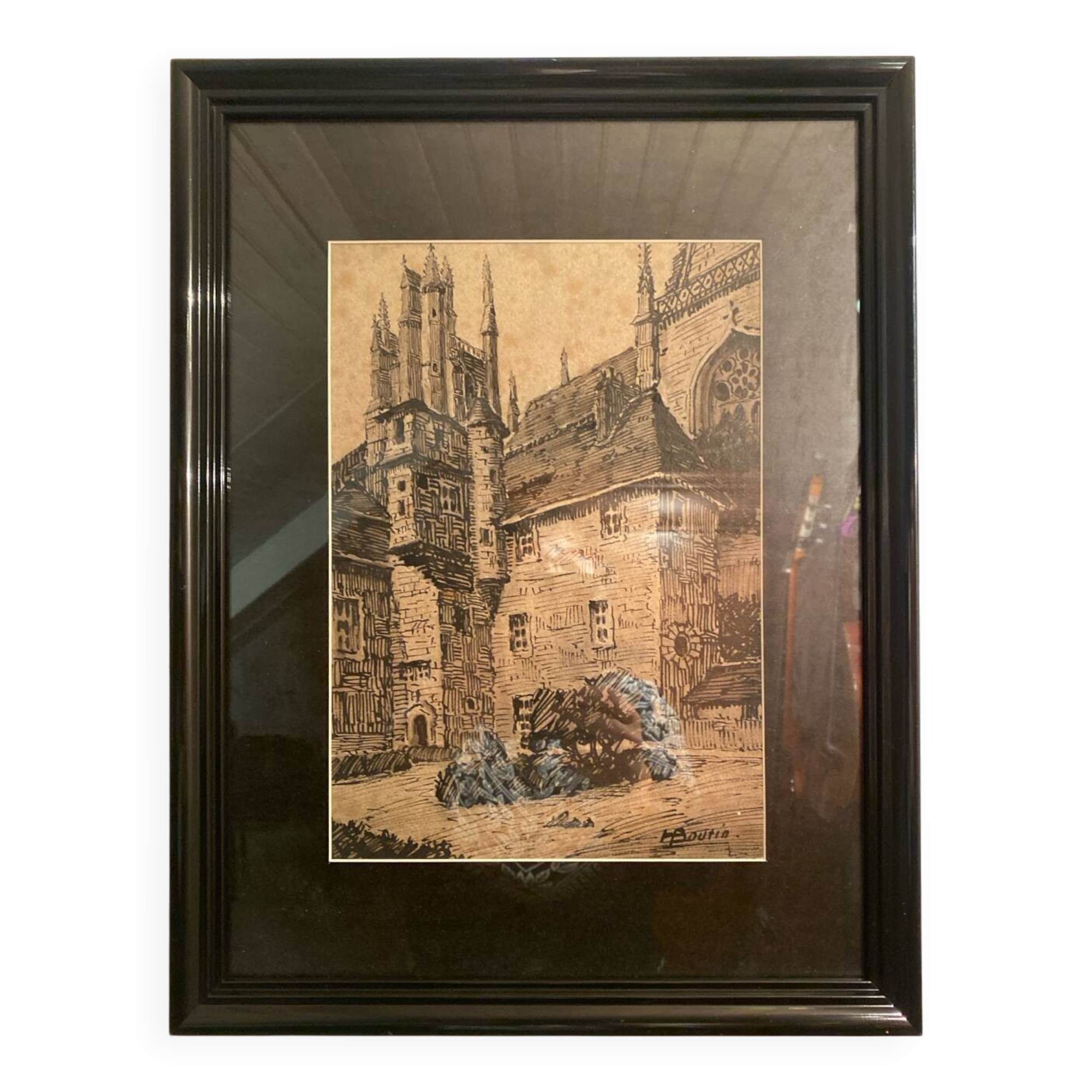 Encre de Chine originale, H. Boutin– vieux Nante (secteur cathédrale).