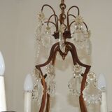 1940s French Vintage Bronze Glass and Crystal 4 Light Chandelier 4679