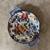 Melonnière dish in earthenware stamped Gien with blue handles and peonies TB Condition