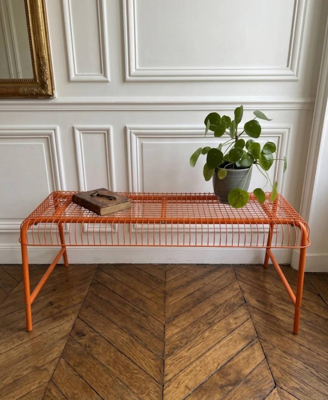 IKEA bench model Vasteron in orange lacquered metal