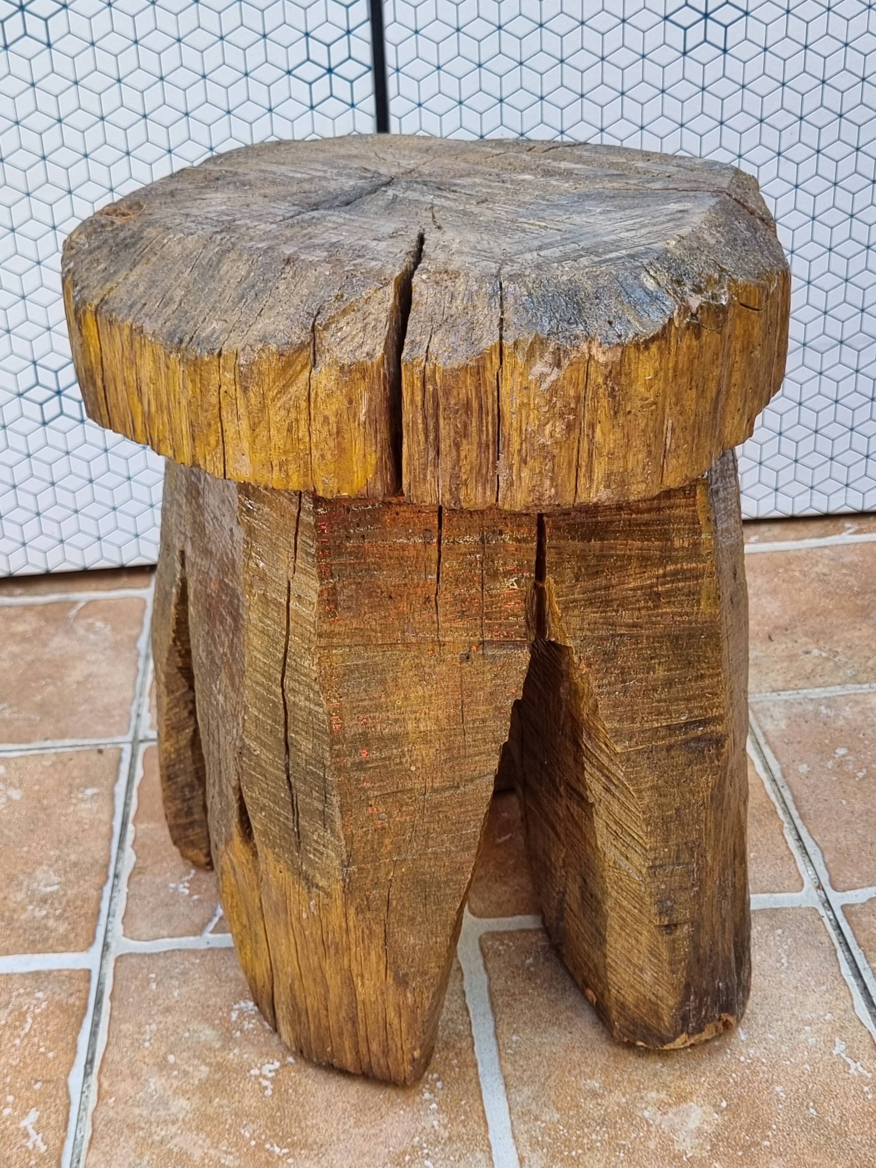 Brutalist mushroom stool, solid treated wood, indoor/outdoor H.34