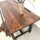 Solid pine work table, grooved top, satin brown finish, year