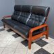 Teak and Black Leather 32 seat sofa by HS Denmark 1970s
