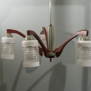 Lustre, teck et verre gravé, 1950 Italie