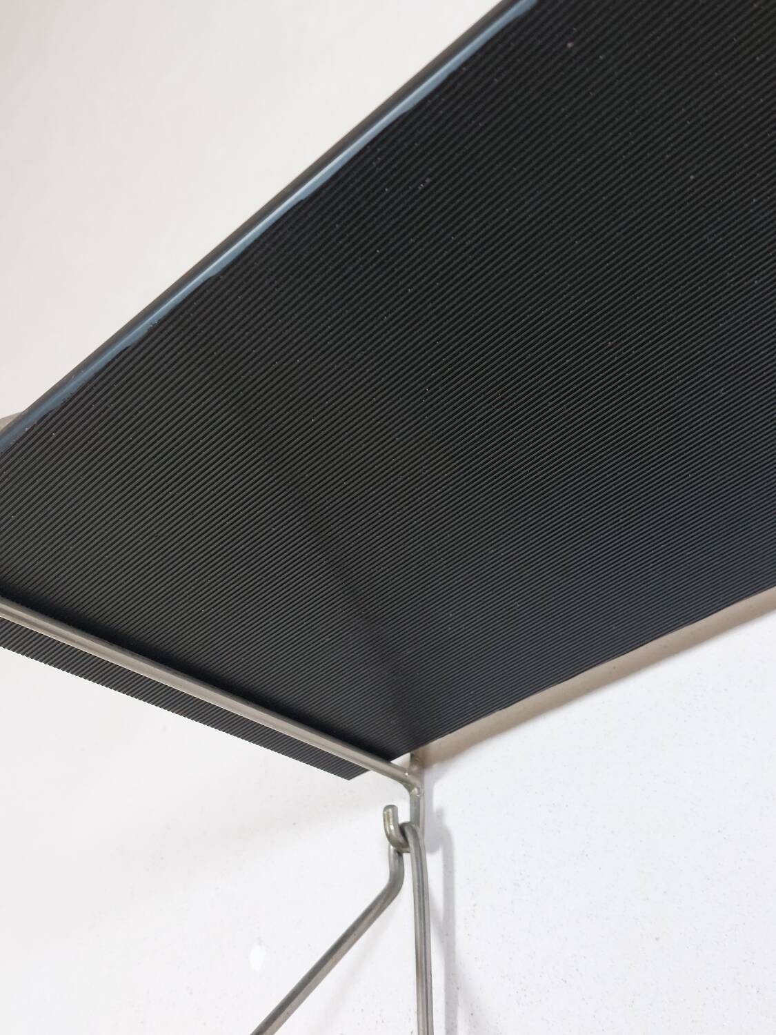 Vintage mid century loop shelf black glass metal