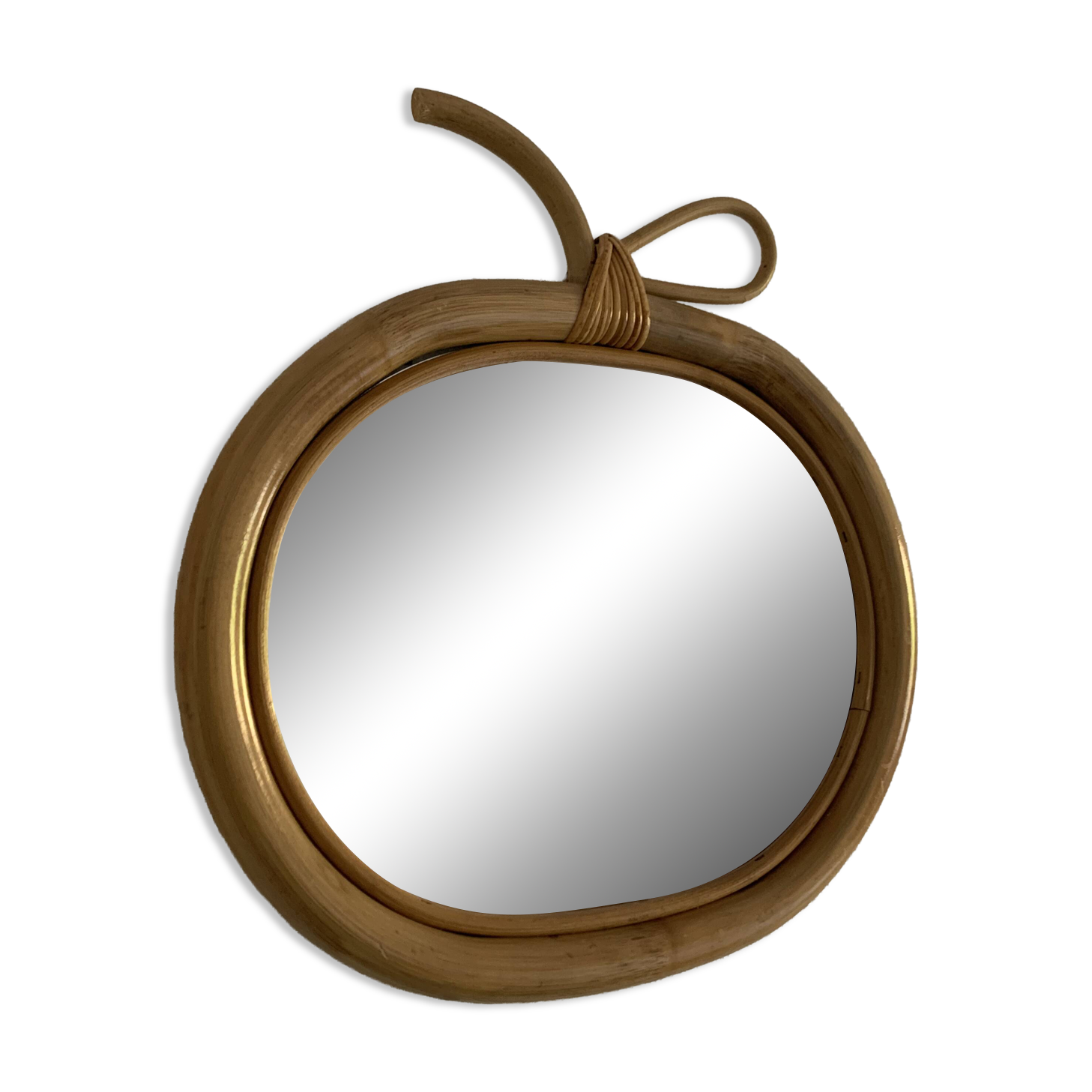 Vintage 1970s Apple Rattan Wicker Fruit Mirror - 35 x 32 cm