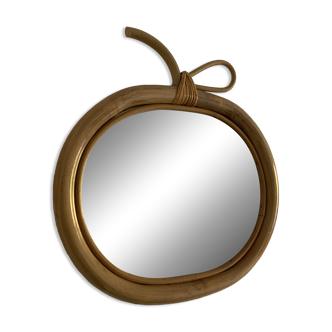 Vintage 1970s Apple Rattan Wicker Fruit Mirror - 35 x 32 cm