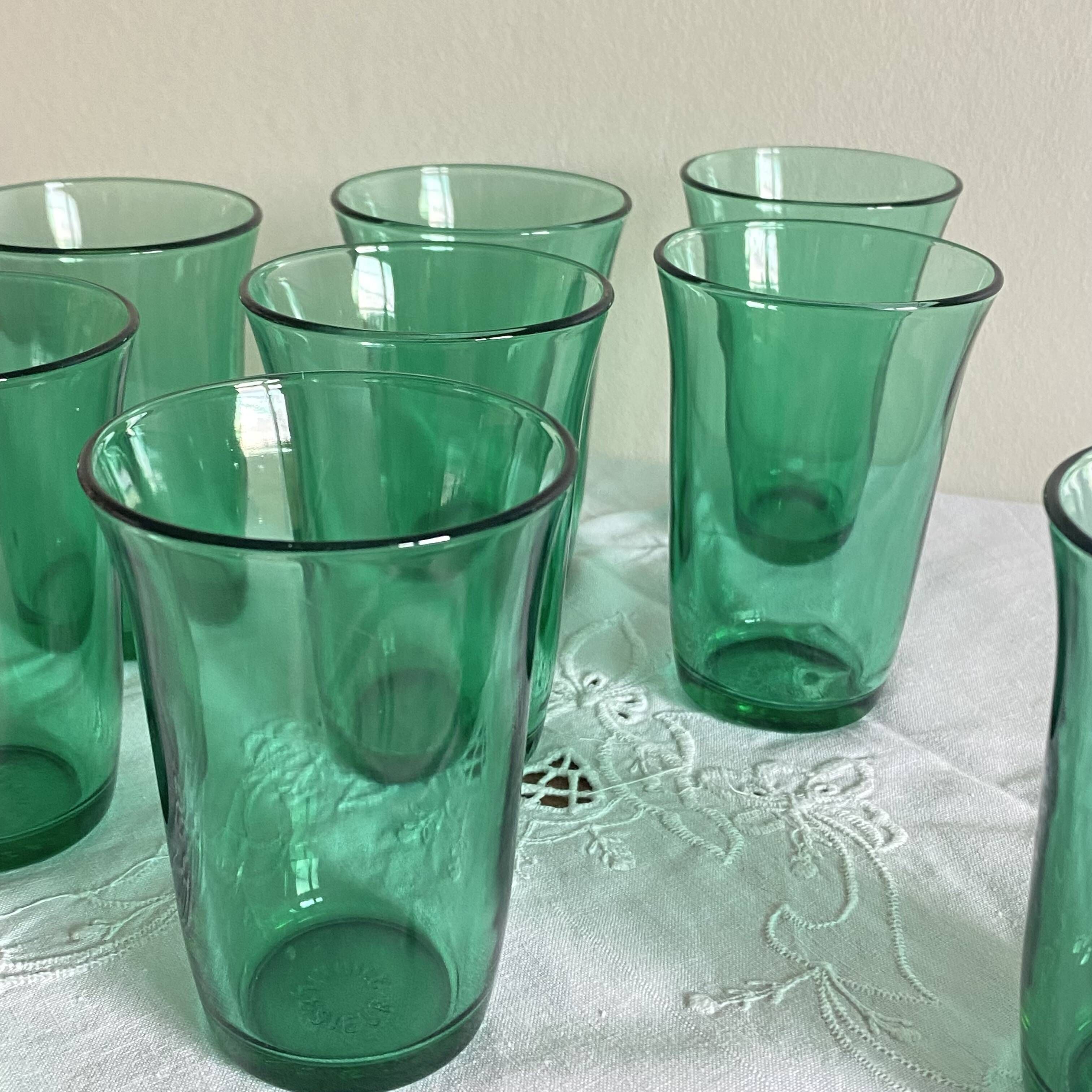 Set of 8 Lesieur green tumbler glasses vintage tableware ACC-7240