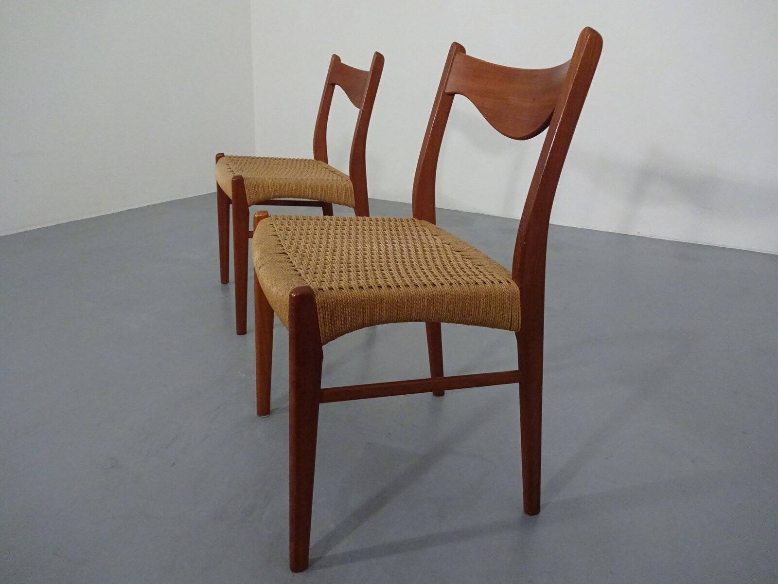 Set of Teak and Paper Cord Dining Chairs by Ejner Larsen for Glyngøre Stolefabrik, 1960s
