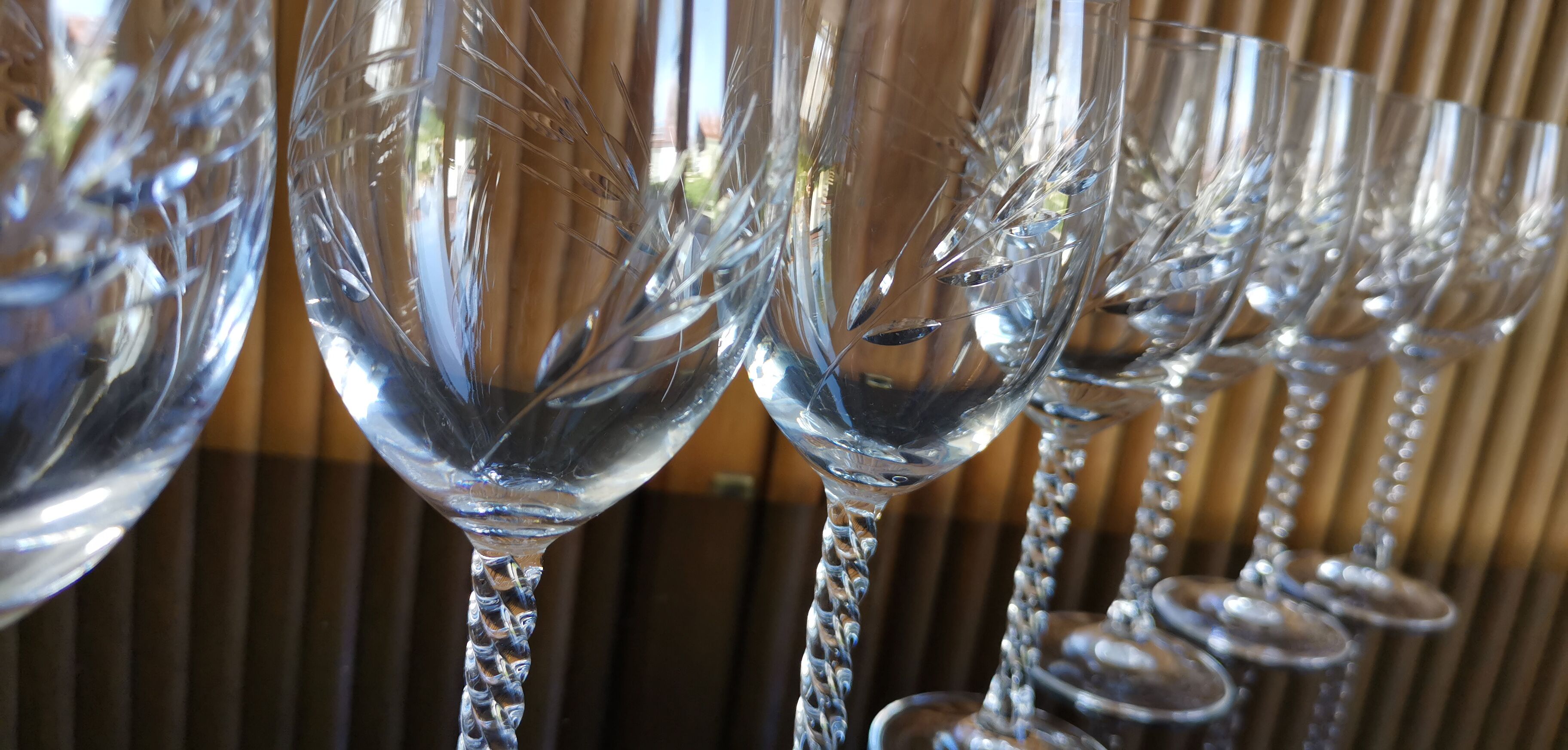Lot 6 glasses of red wine crystal cut twisted foot Epis Cristal d'Arques