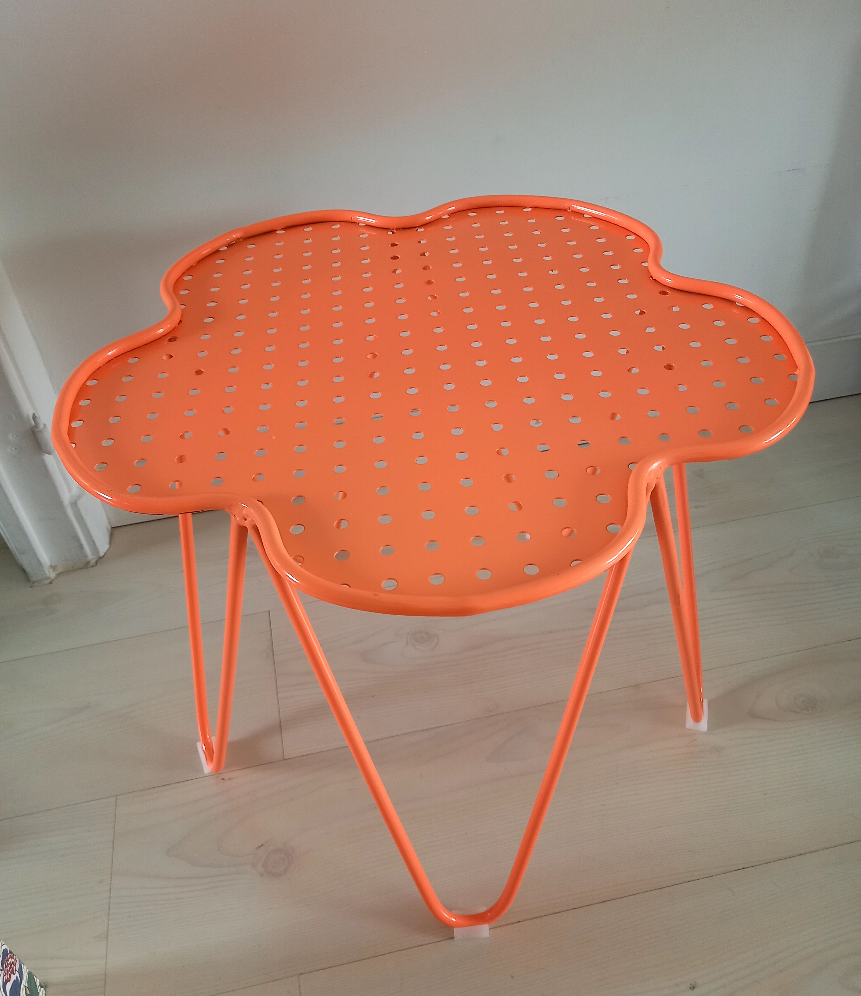 India Mahdavi coffee table for Monoprix perforated orange-pink coral