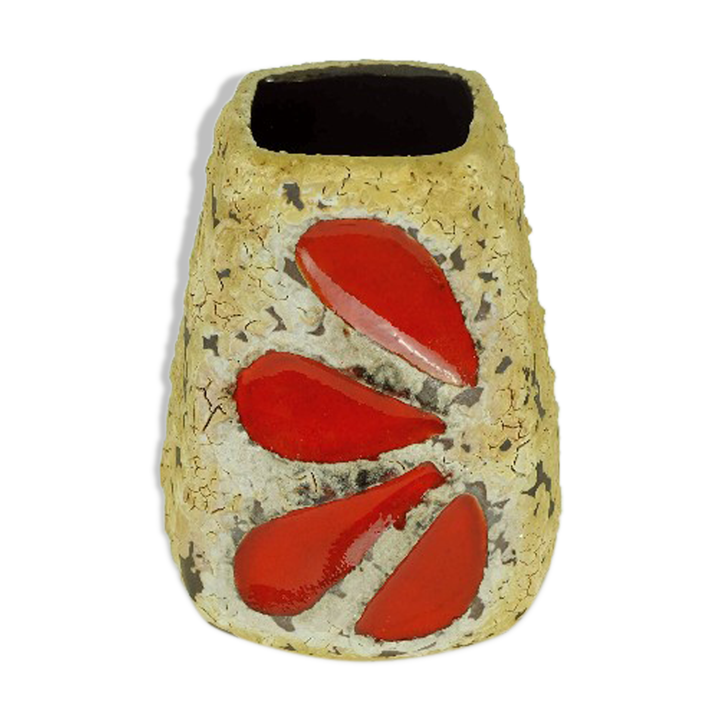 Mid century fat lava vase es-keramik wgp brown beige glaze red leaf pattern