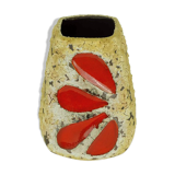 Mid century fat lava vase es-keramik wgp brown beige glaze red leaf pattern