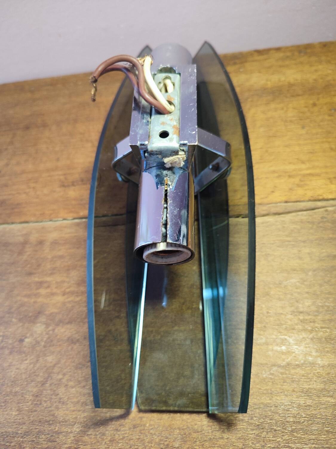 Vintage wall light in bluish glass