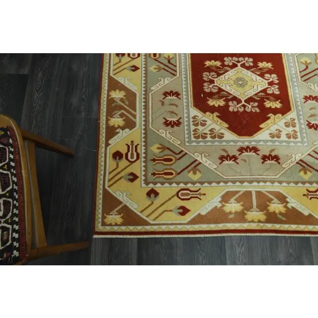 1970s Vintage Turkish Oushak Handmade Wool Cotton Beige Area Rug 155x233
