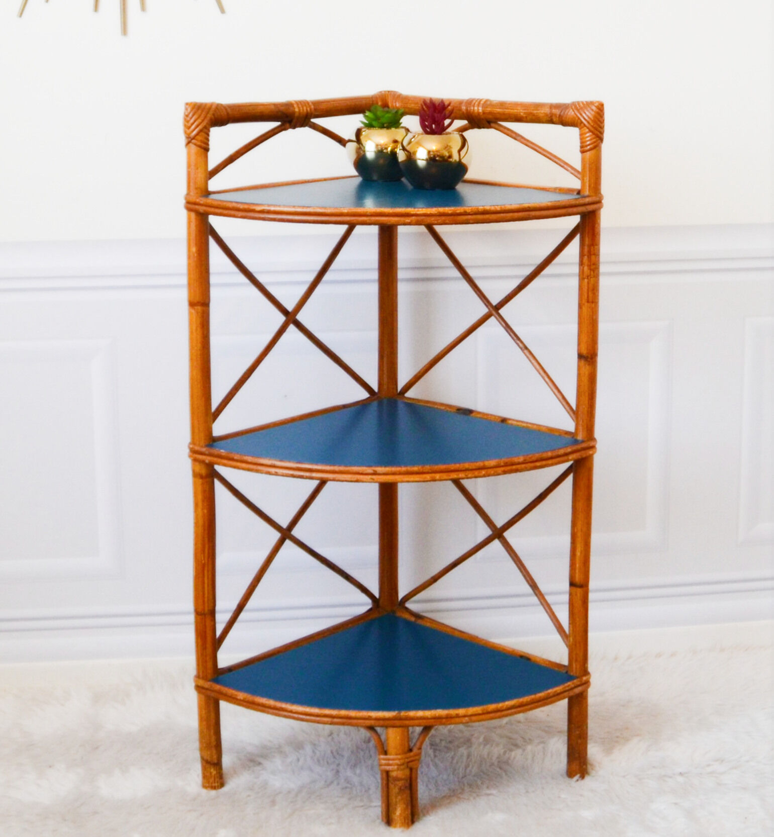 Rattan corner shelf