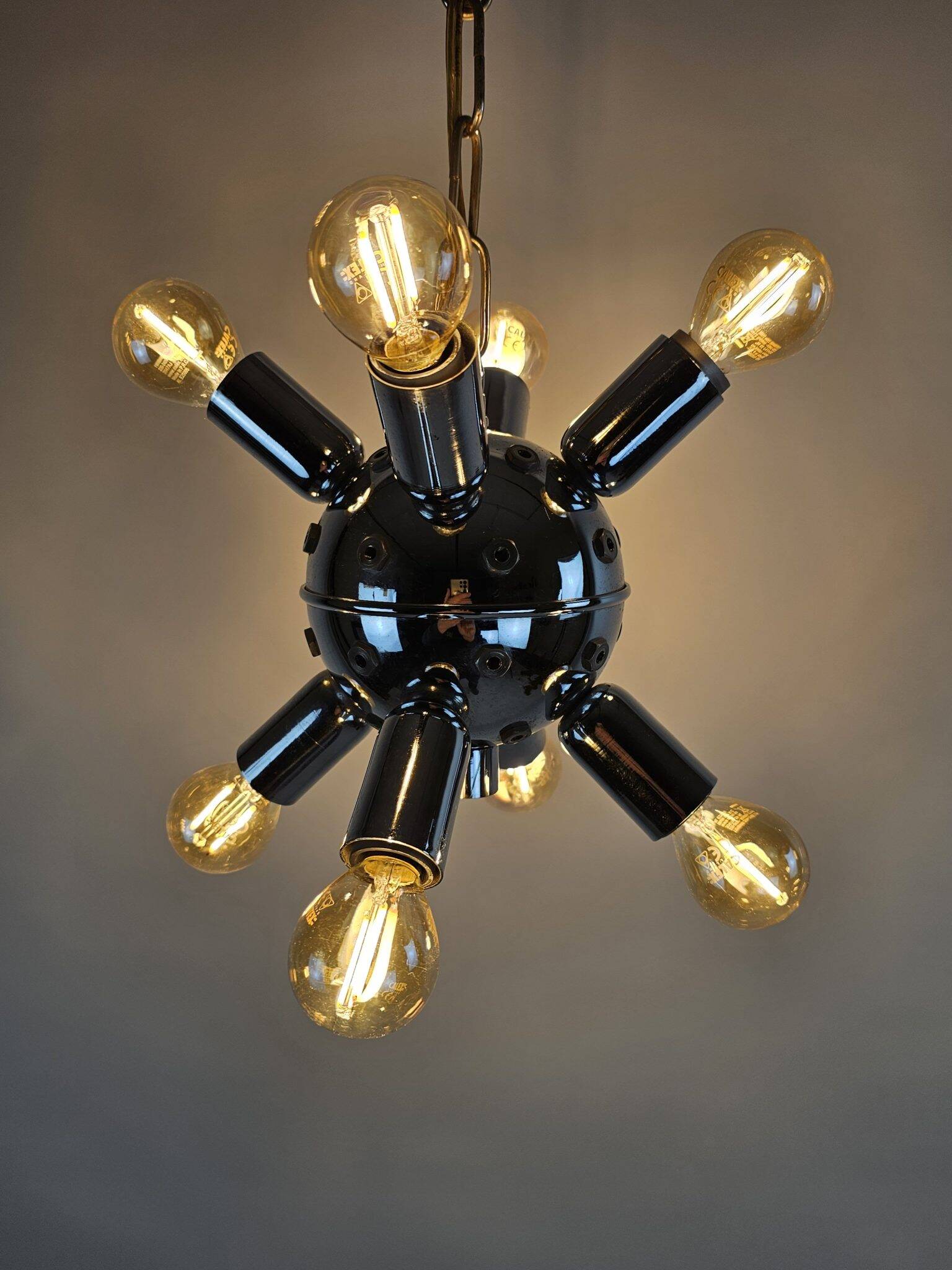 Italian starburst Sputnik chandelier – chrome & Murano glass