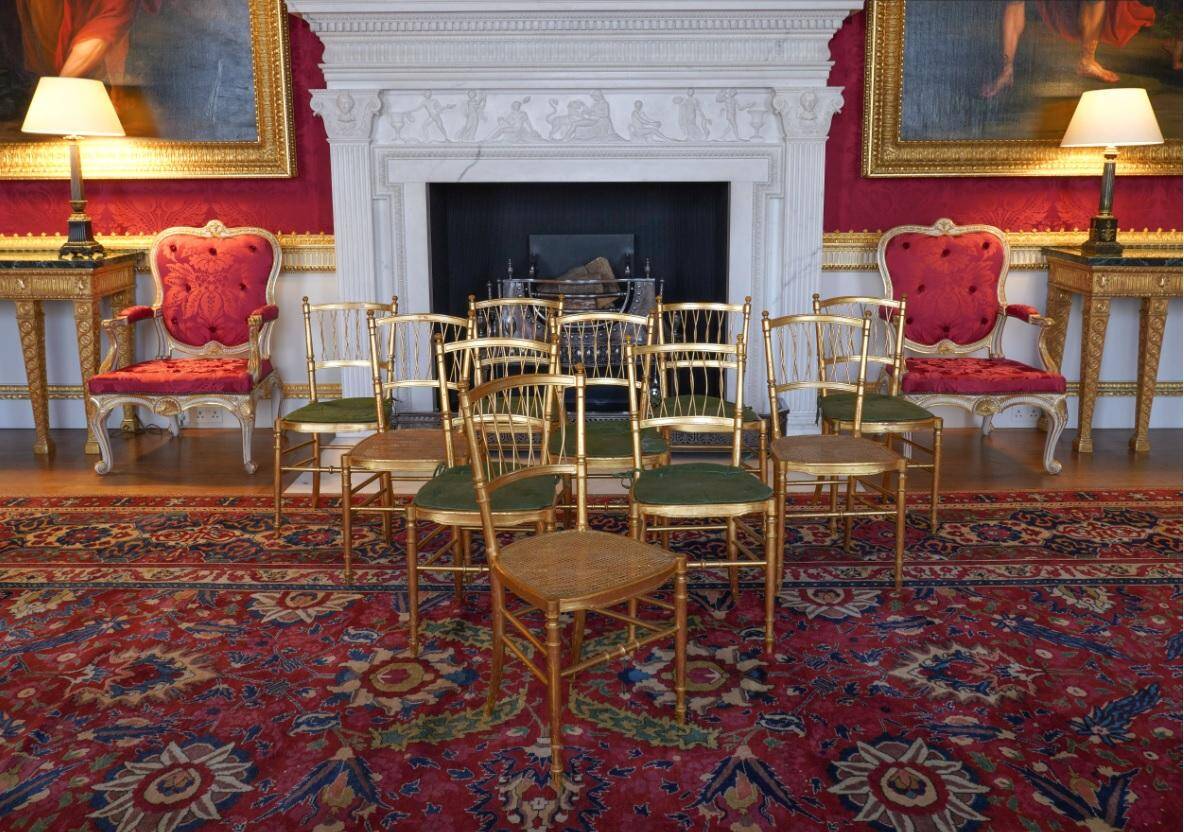 Spencer family gilded wooden bergère bench chair