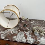 Lamp, Capodimonte, porcelain flowers, polychrome, brass leaves, cherry marble base, lampshade
