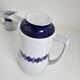 Vintage Schirnding Bavaria coffee pot and milk jug, blue geometric pattern.
