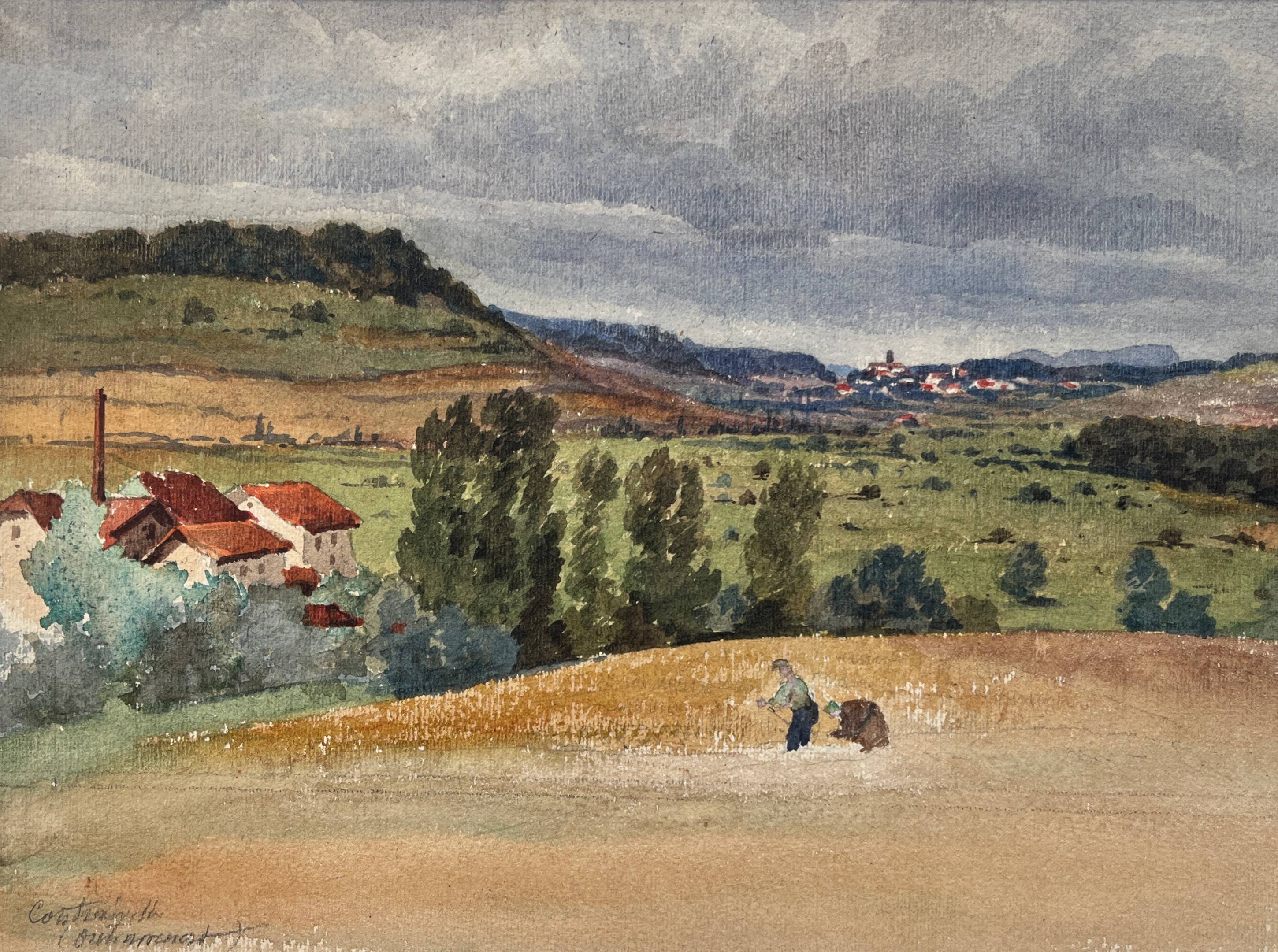 Watercolor painting "Entremont Valley - Contrexéville" early 20th century