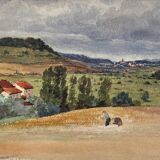 Watercolor painting "Entremont Valley - Contrexéville" early 20th century