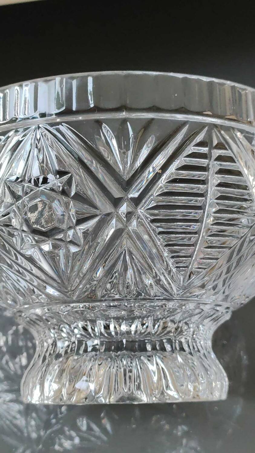 Molded crystal candy cup/dish/boho chic. art deco. starry/cross/leafy patterns, petals