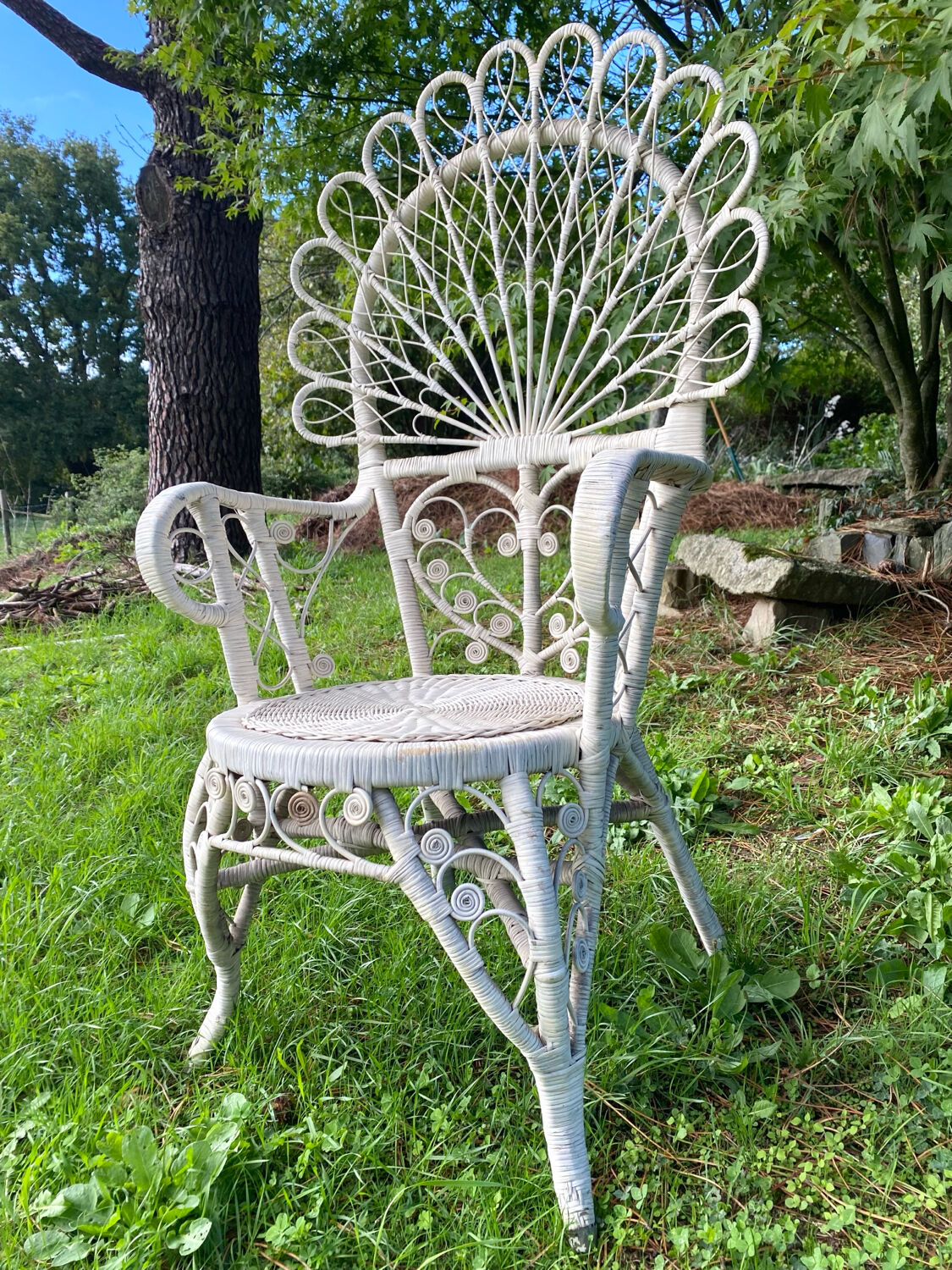 1960s peacock rattan armchair