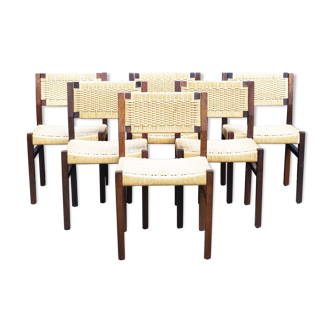 Lot de 6 chaises design bois et paille