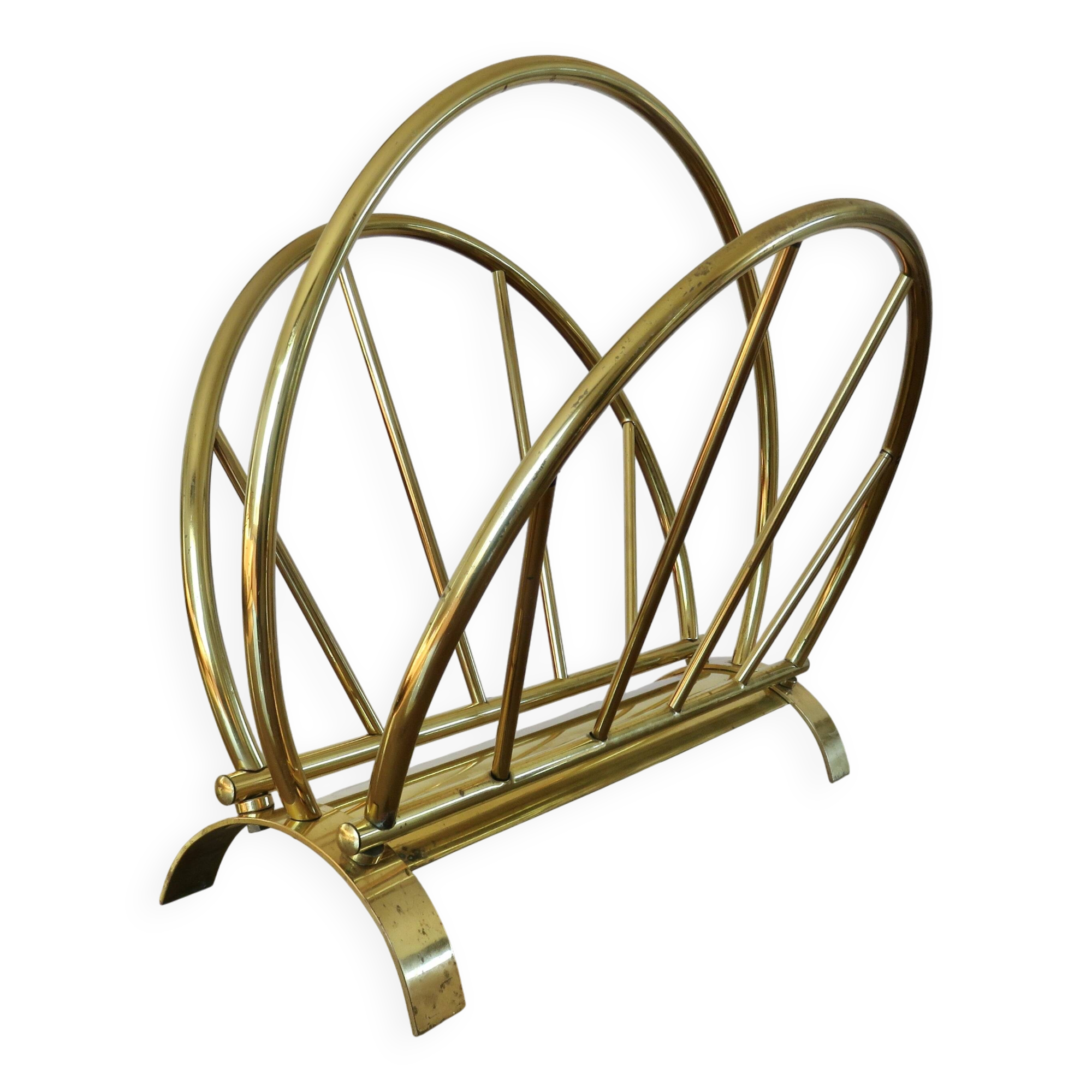 Golden brass magazine rack, Italy, 1950