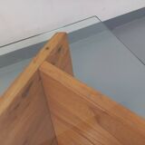 Vintage rectangular coffee table in solid elm and glass from the 80s