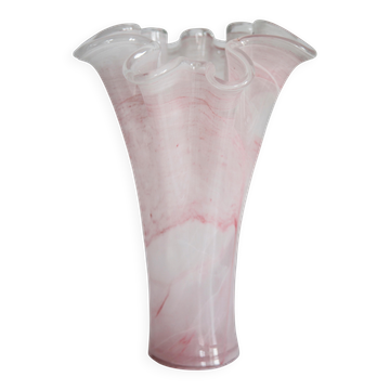 Vase vintage lumineux rose bébé clair milieu du siècle en gros verre de Murano, Italie, années 2000