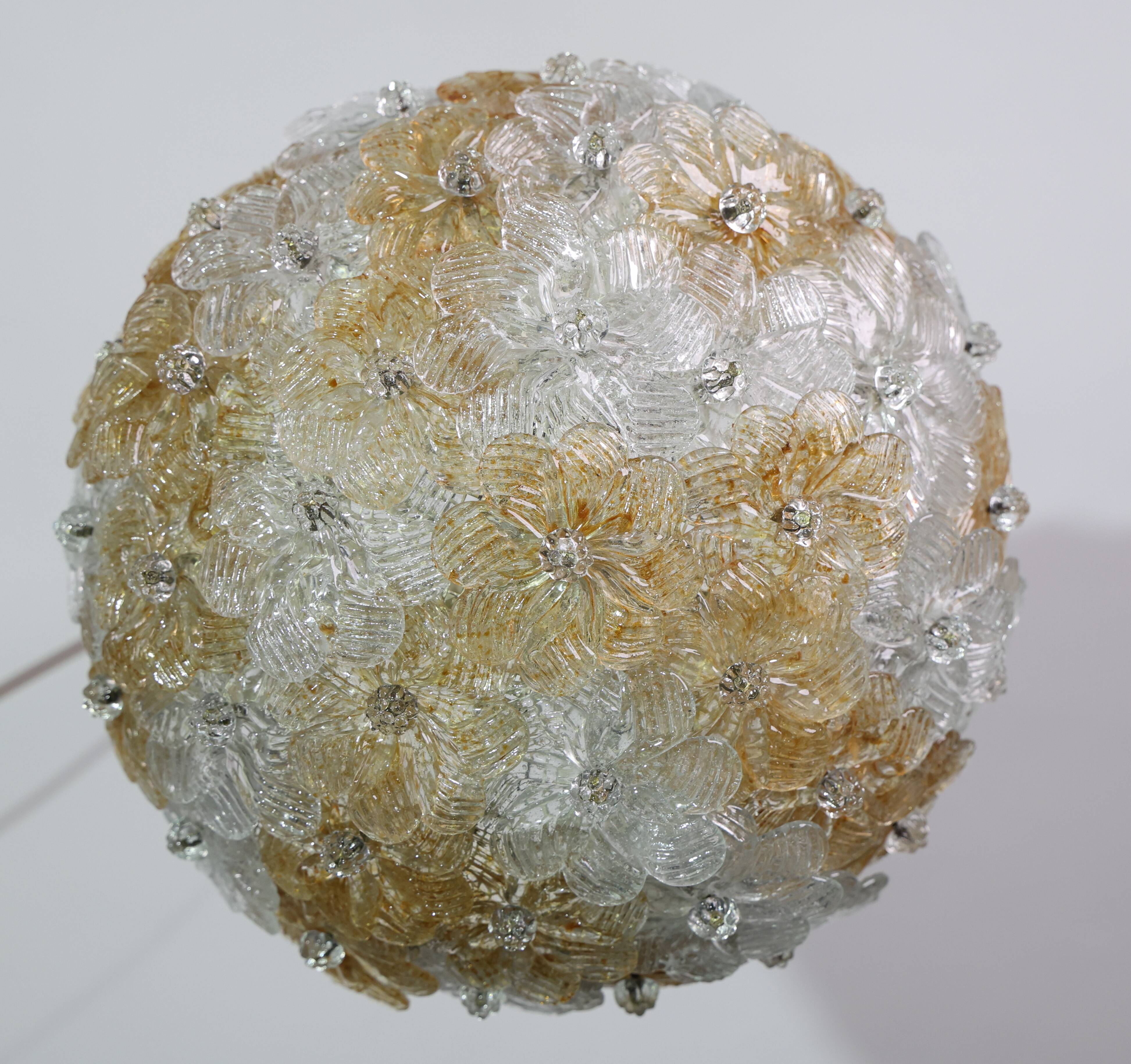 Wonderful Orange and Transparent Murano Glass Ceiling Light Flower by Seguso