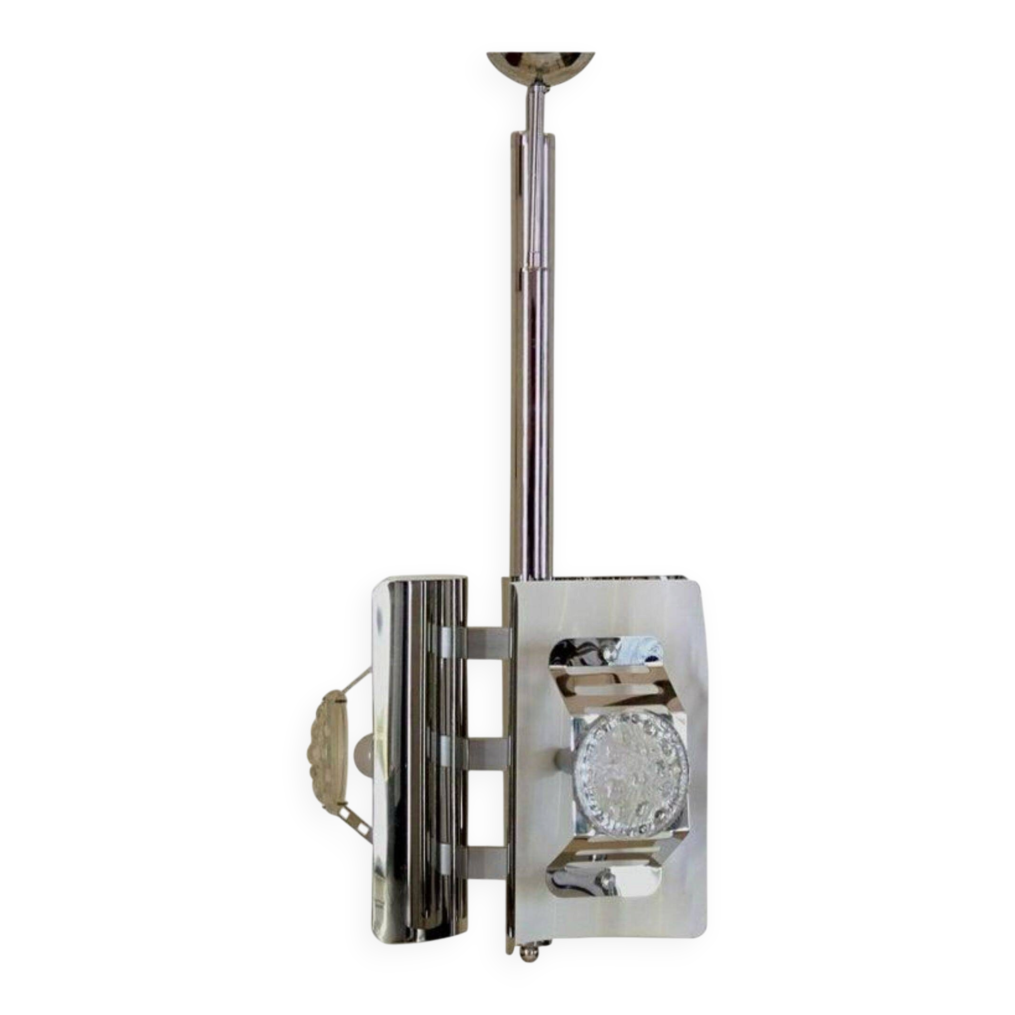 1970s Space Age Chromed Pendant Lamp attributed to AV Mazzega, Murano Glass