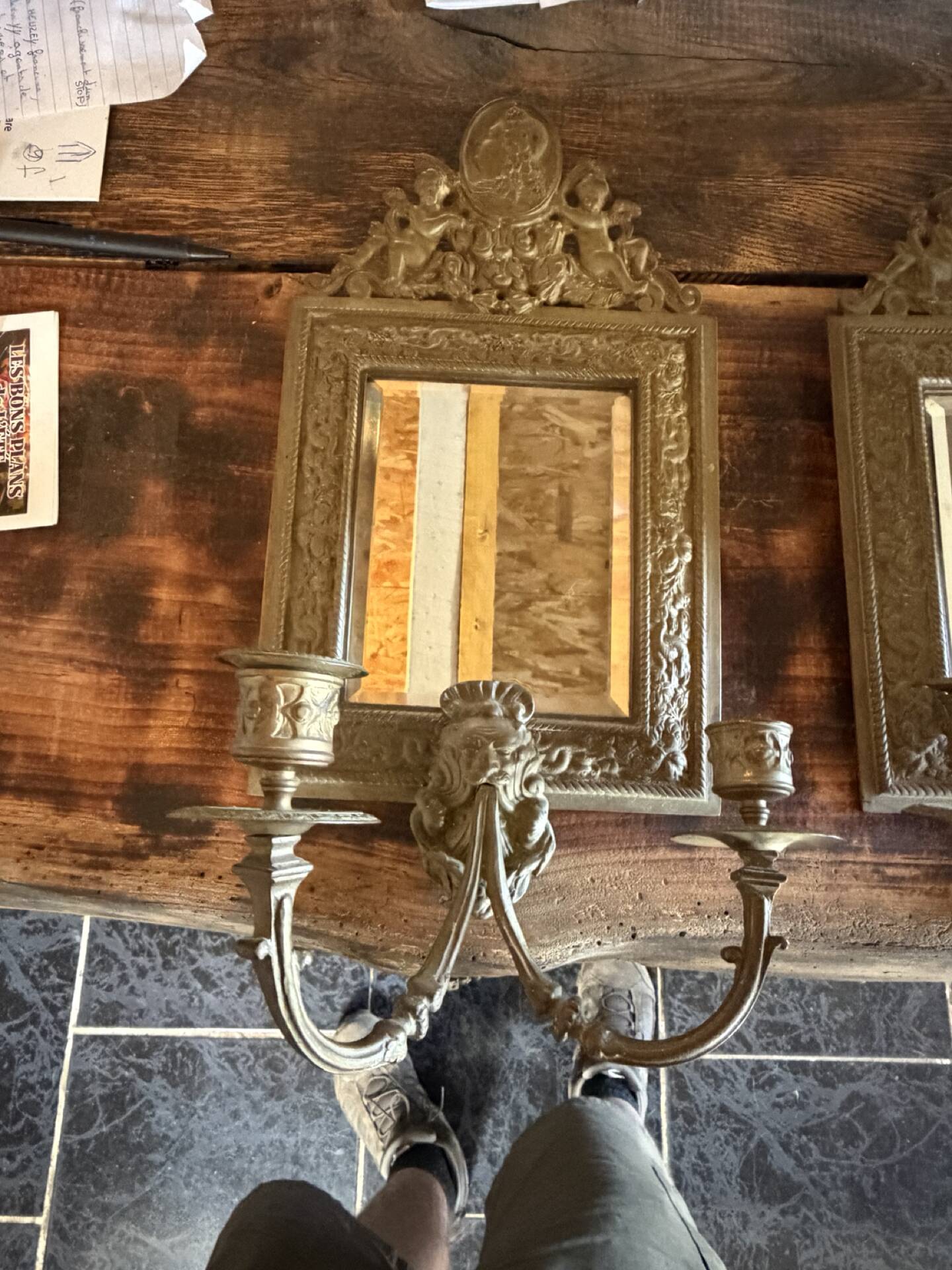 Pair of antique mirror candle holders in Louis XVI / Napoléon III style.