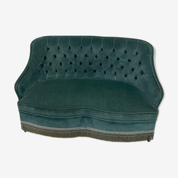 Canapé sofa crapaud capitonné en velours bleu