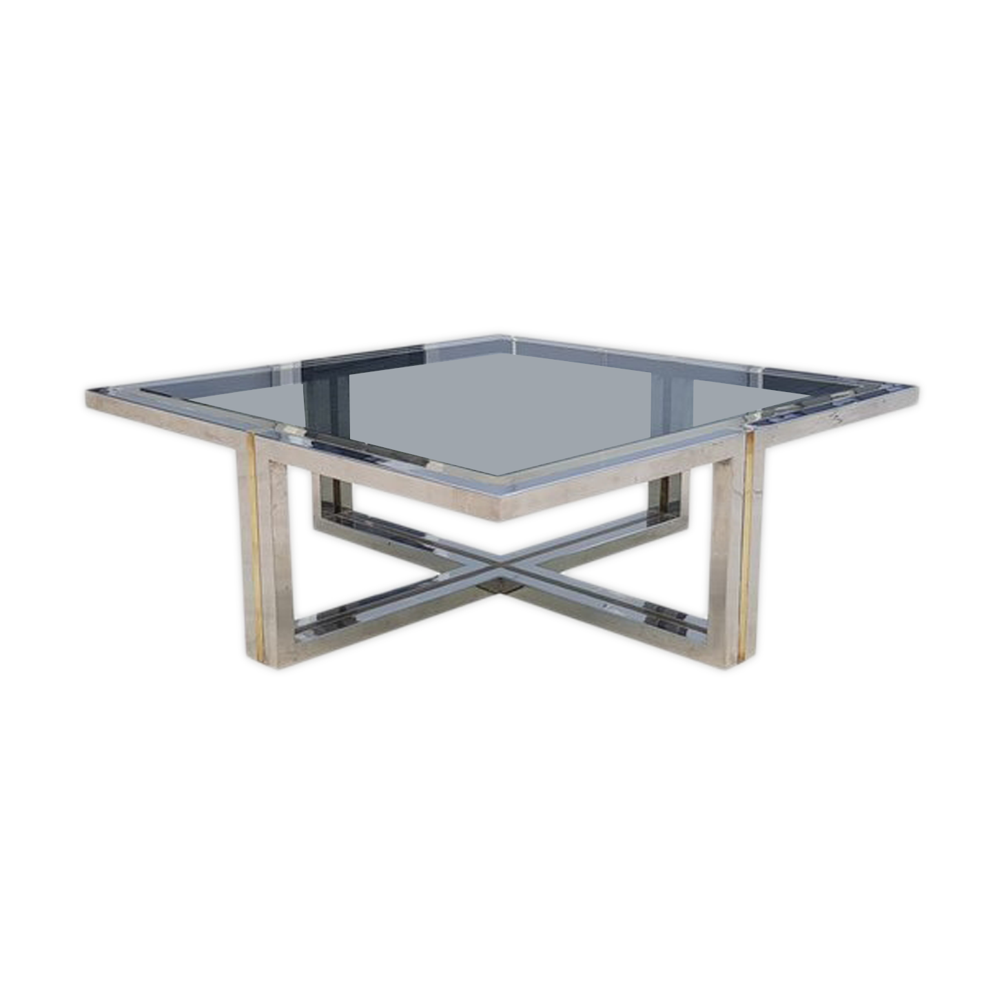 Vintage coffee table in brass and chrome, 1970