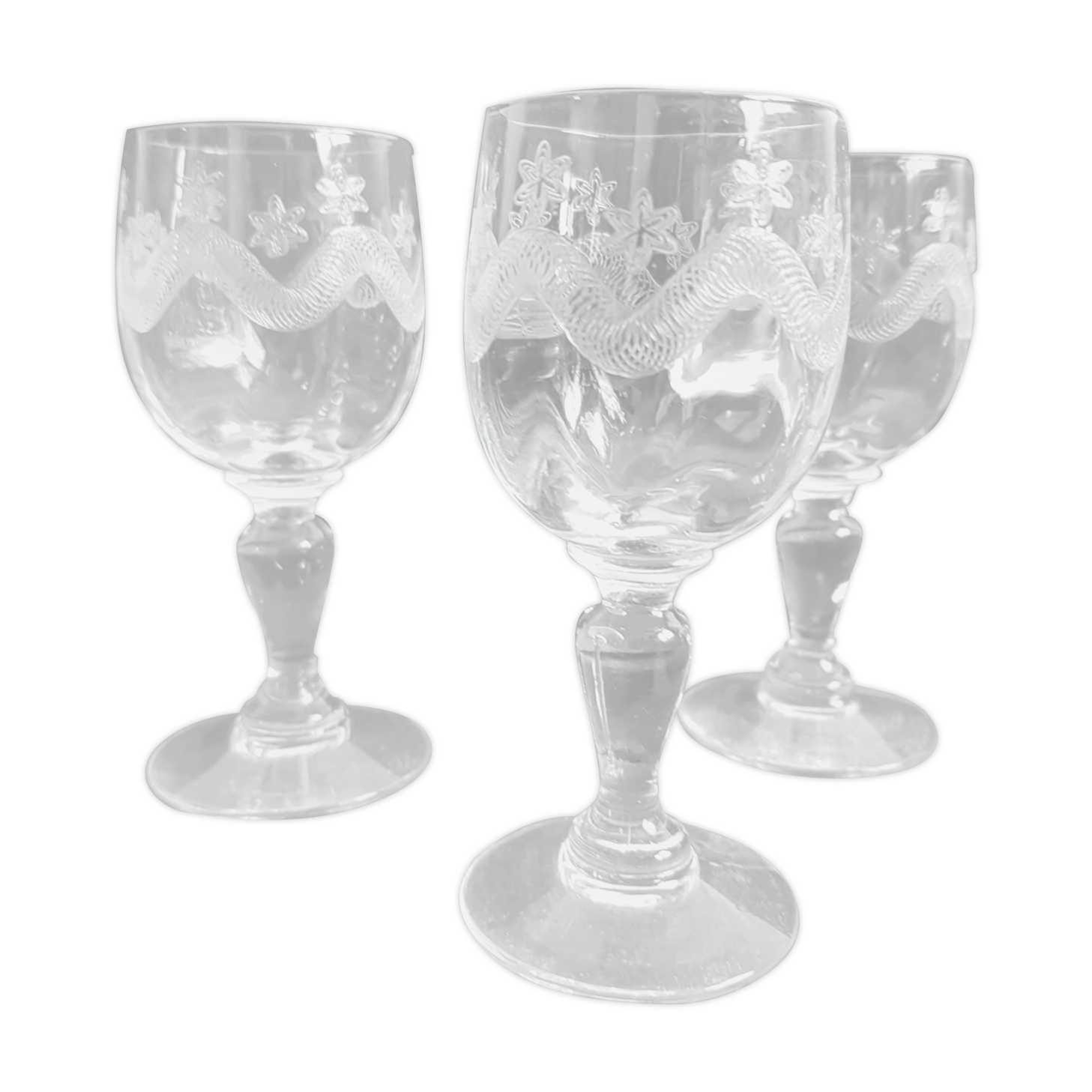 3 small crystal walking glasses fine decoration- very good condition