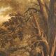 Old painting of a landscape with figures, oil on canvas, 18th century.