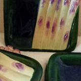 Square asparagus plates in barbotine by Marcel Guillot, set of 8.
