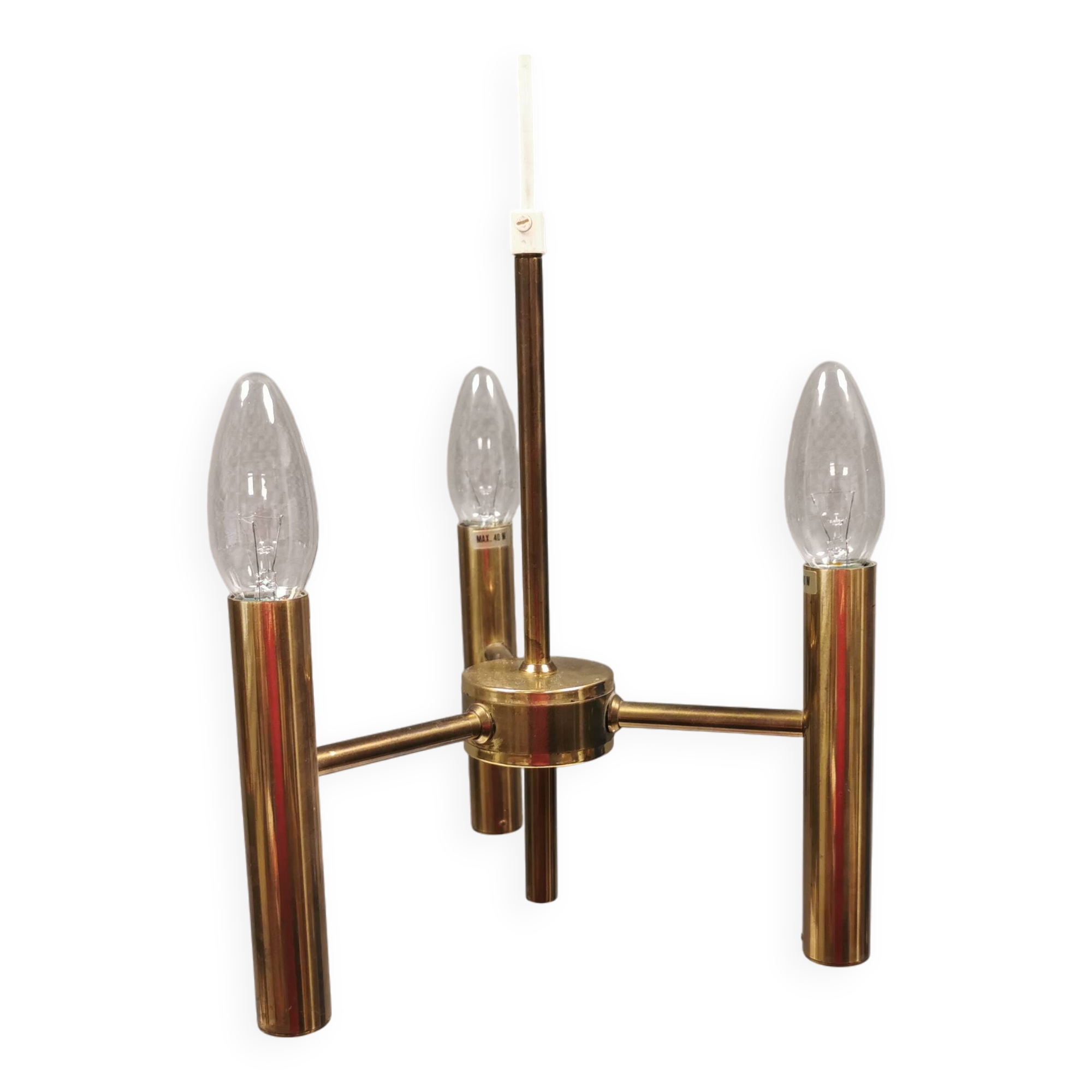 Chandelier with 3 light sources, made of metal and brass. 1960-70s