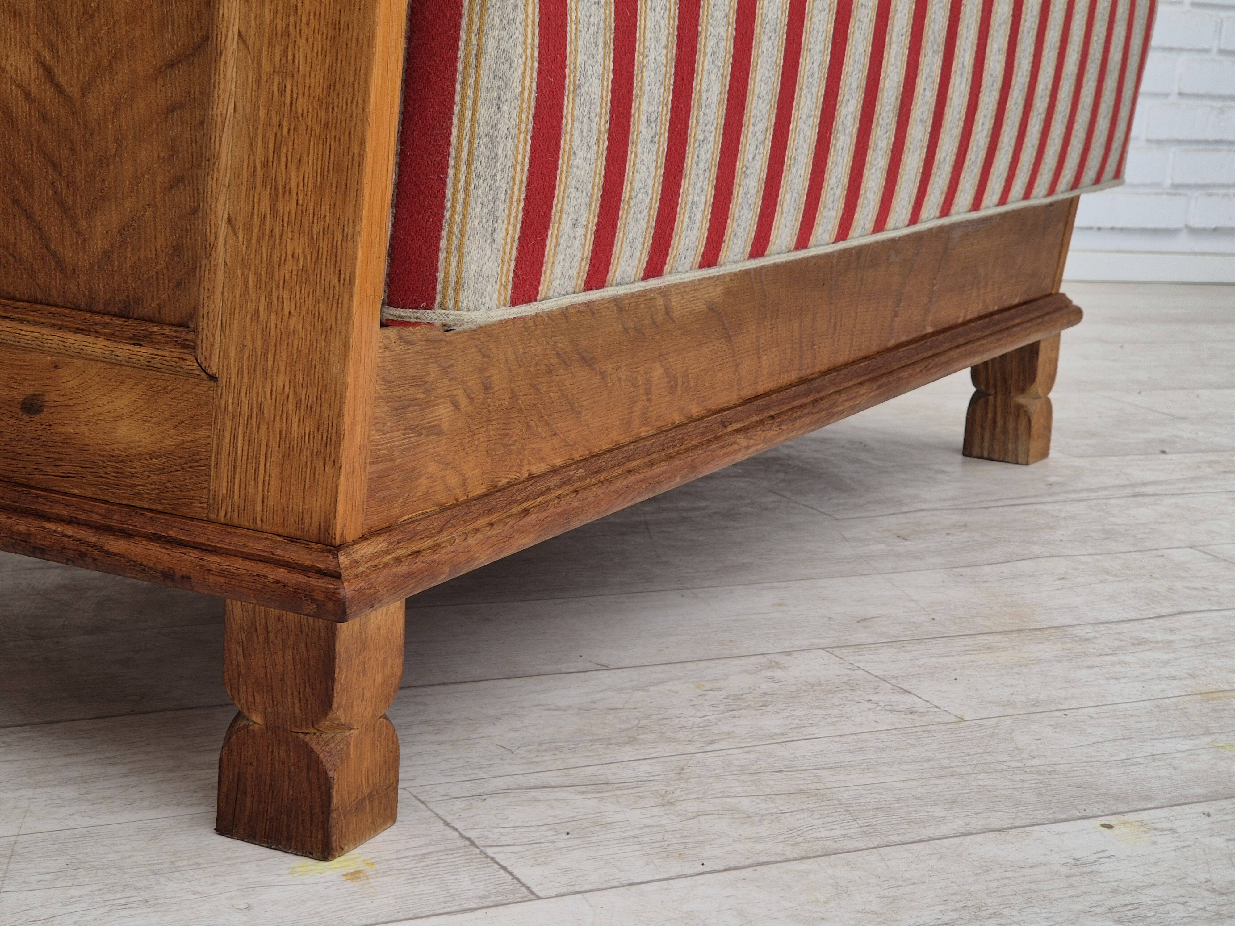 1960s, Danish 2 seater sofa, furniture wool, oak wood, orginal condition.