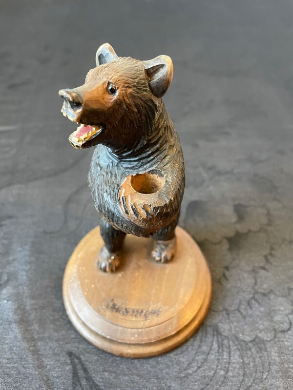 Vase ours en bois sculpté foret noir soliflore en cristal Sallanches XIX eme