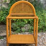 Chest of drawers and bedside table in rattan cane and oak, vintage 1970s
