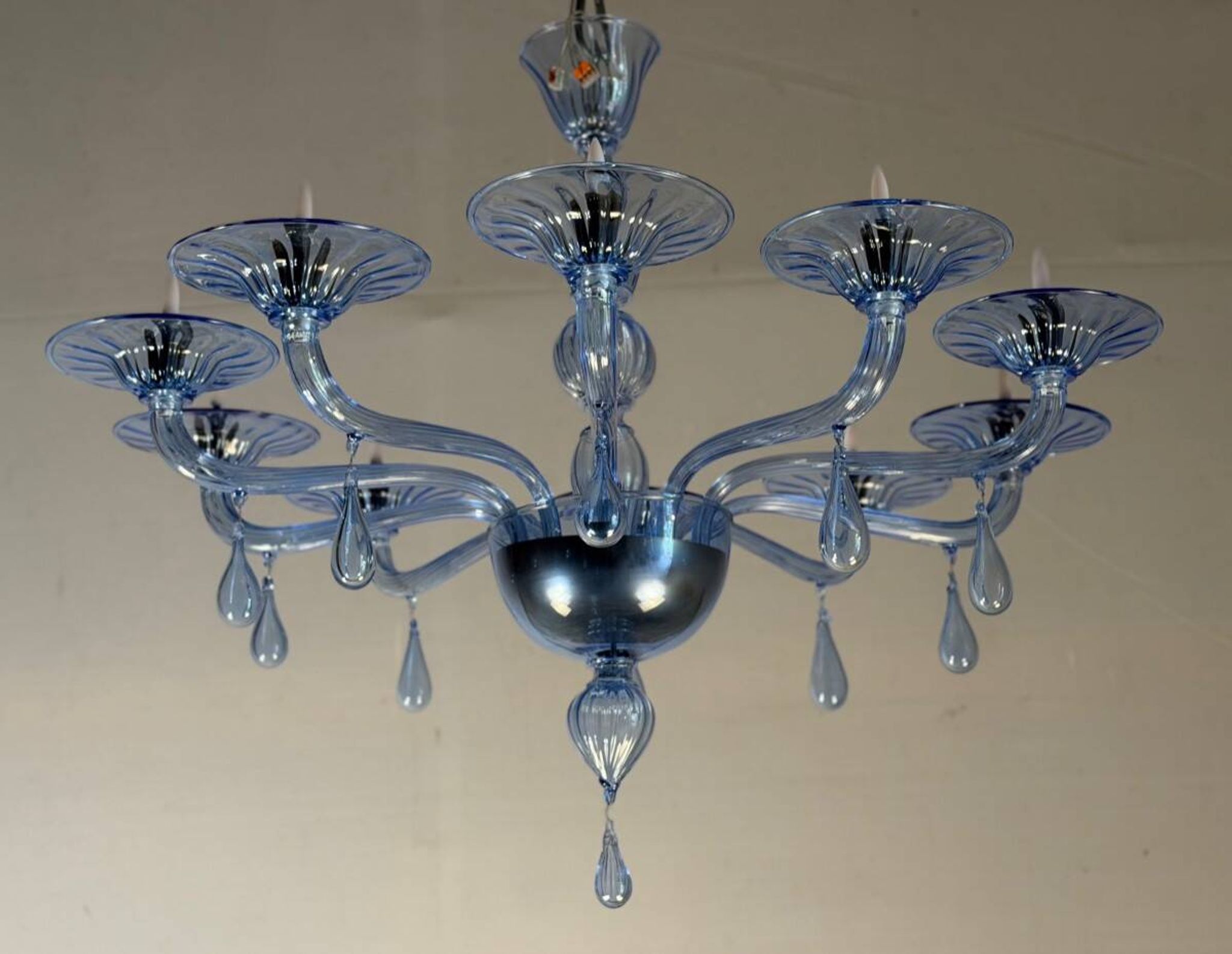 Lustre vénitien en verre de Murano bleu, vers 1980