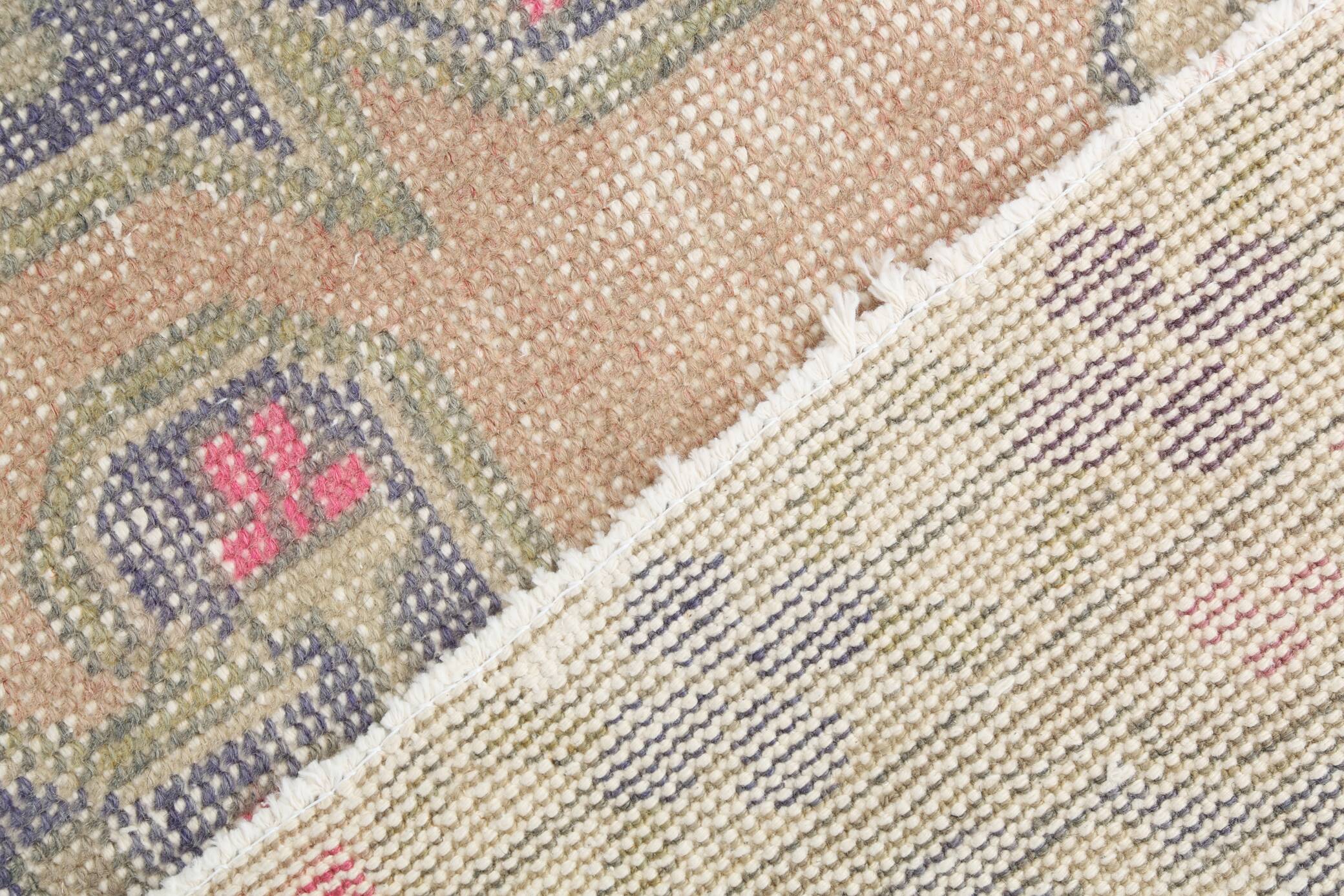 Turkish Cream Pink Oriental Vintage Rug, 121x208Cm