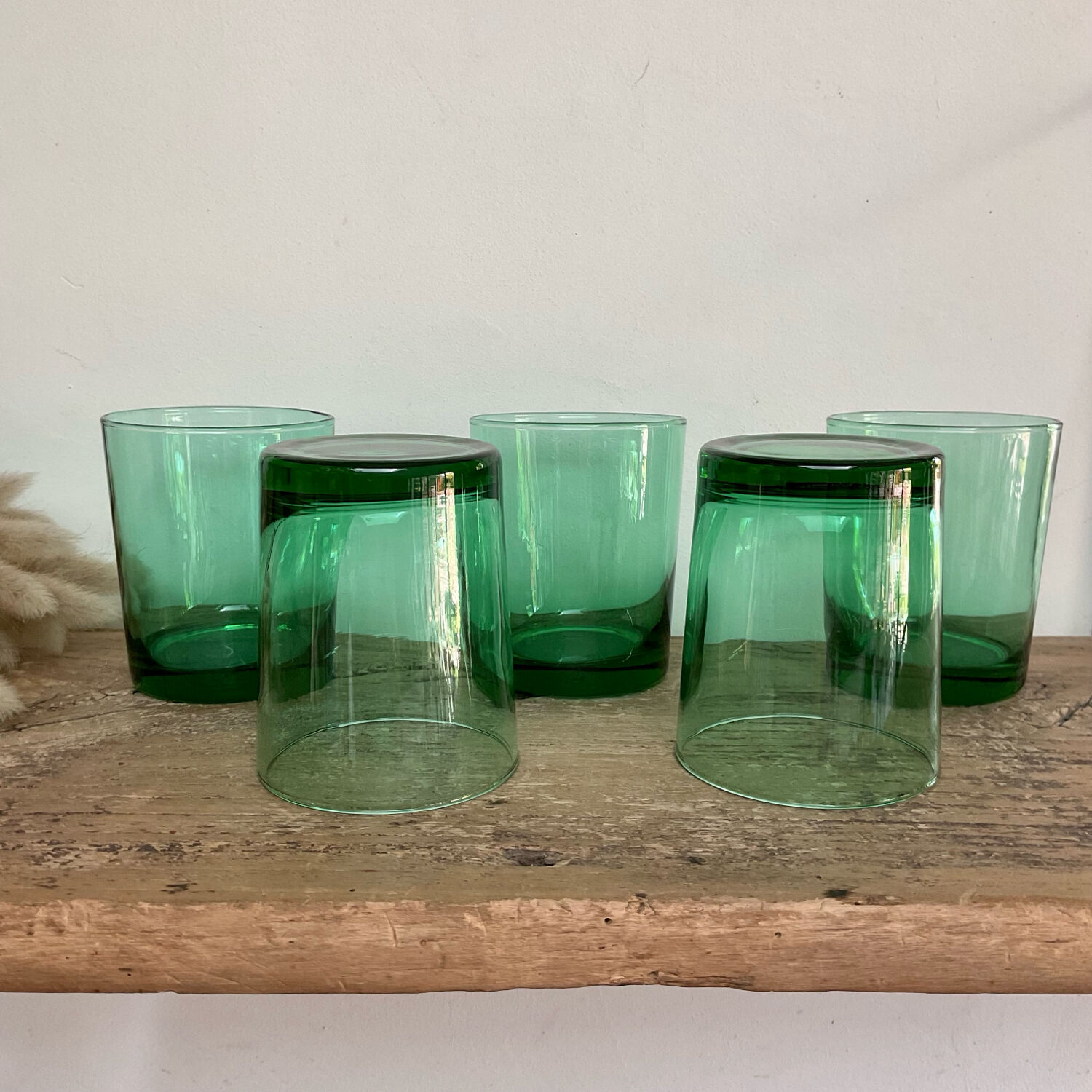 5 vintage emerald green glasses