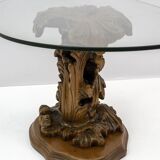 Mid-Century Modern Italian Carved Wood Base Large Curls and Leaves table