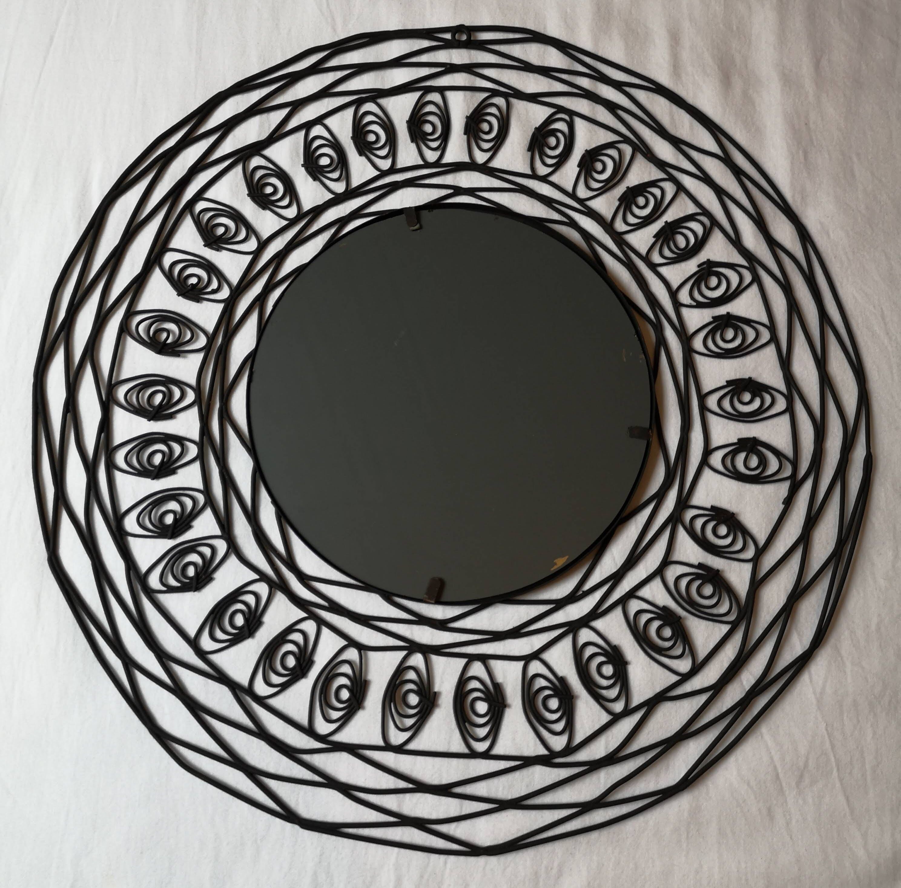 Black metal round mirror - 43cm