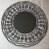 Black metal round mirror - 43cm